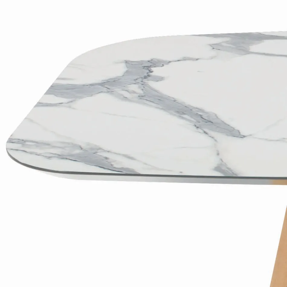 Table fixe en forme de tonneau en stratifié et bois de frêne fabriquée en Italie - Nord Viadurini