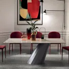 Table Fixe avec Base en Acier et Plateau en Céramique Made in Italy - Pantalon Viadurini