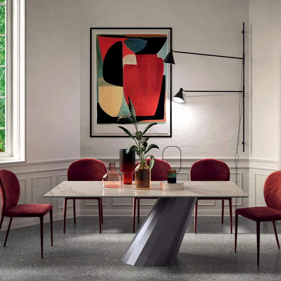 Table Fixe avec Base en Acier et Plateau en Céramique Made in Italy - Pantalon Viadurini