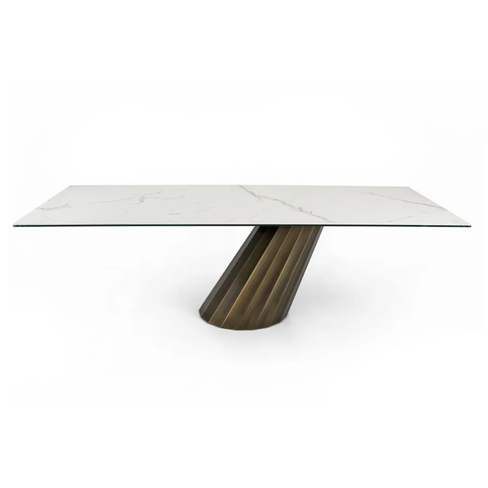 Table Fixe avec Base en Acier et Plateau en Céramique Made in Italy - Pantalon Viadurini