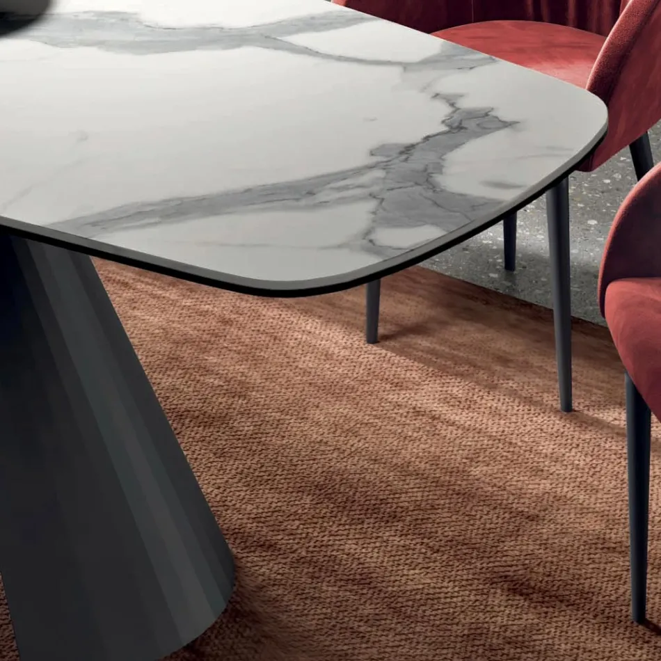 Table Fixe avec Base en Acier Noir et Plateau en Stratifié Fabriquée en Italie - Verres Viadurini