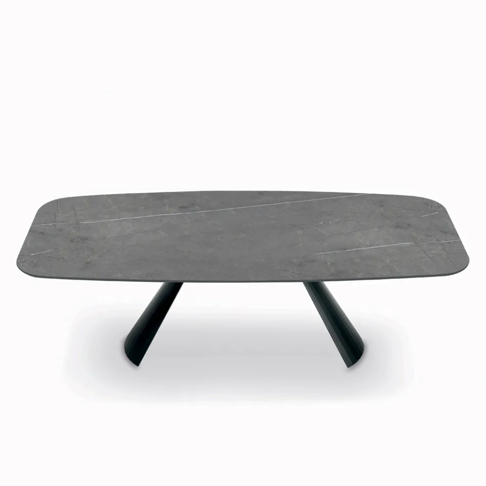 Table Fixe avec Base en Acier Noir et Plateau en Stratifié Fabriquée en Italie - Verres Viadurini
