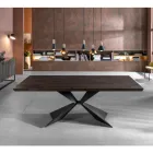 Table Fixe avec Base en Métal et Plateau en Chêne Plaqué - Marine Viadurini