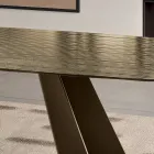 Table fixe avec piètement en métal et plateau en verre côtelé, fabriquée en Italie - Lumo Viadurini