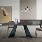 Table fixe avec piètement en métal et plateau en verre côtelé, fabriquée en Italie - Lumo Viadurini