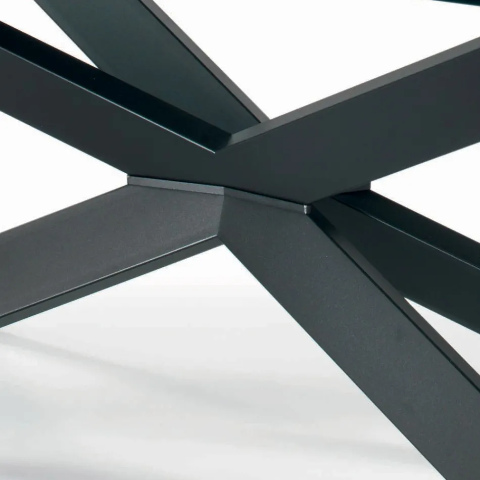 Table Fixe avec Bord Inversé en Verre Extra-clair et Acier Fabriquée en Italie - Grotta Viadurini