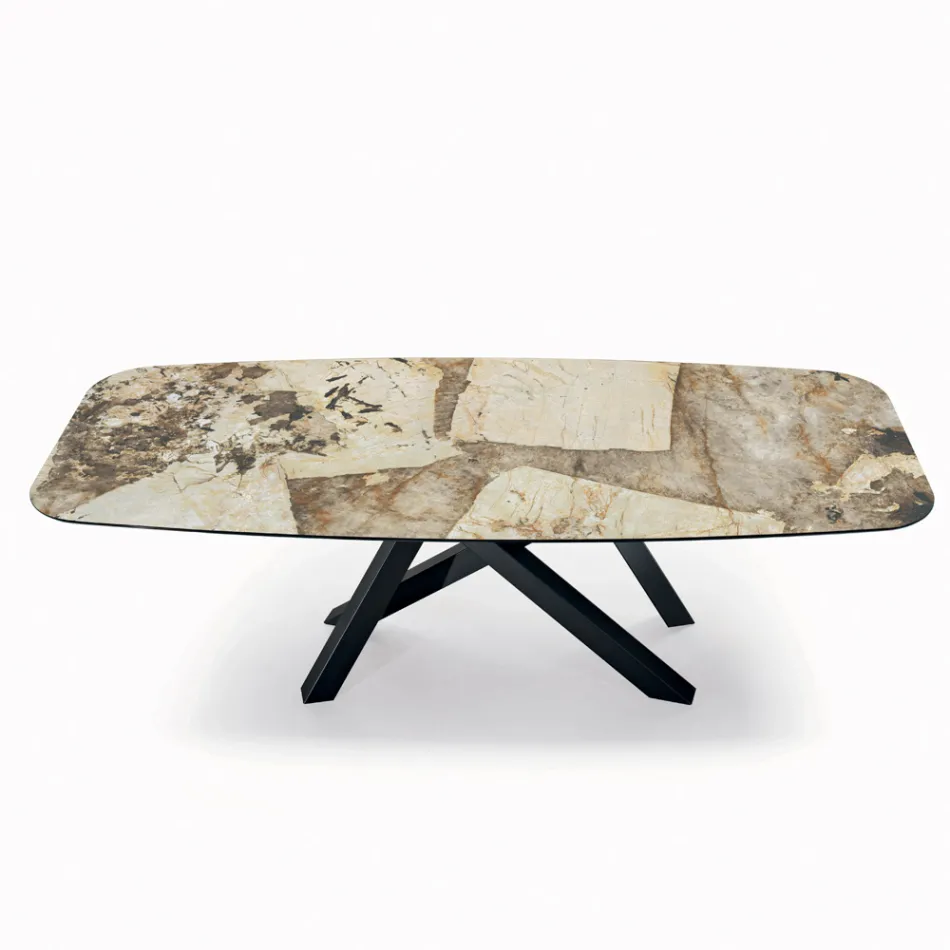 Table Fixe avec Plateau en Forme de Tonneau en Céramique Made in Italy - Settimmio Viadurini