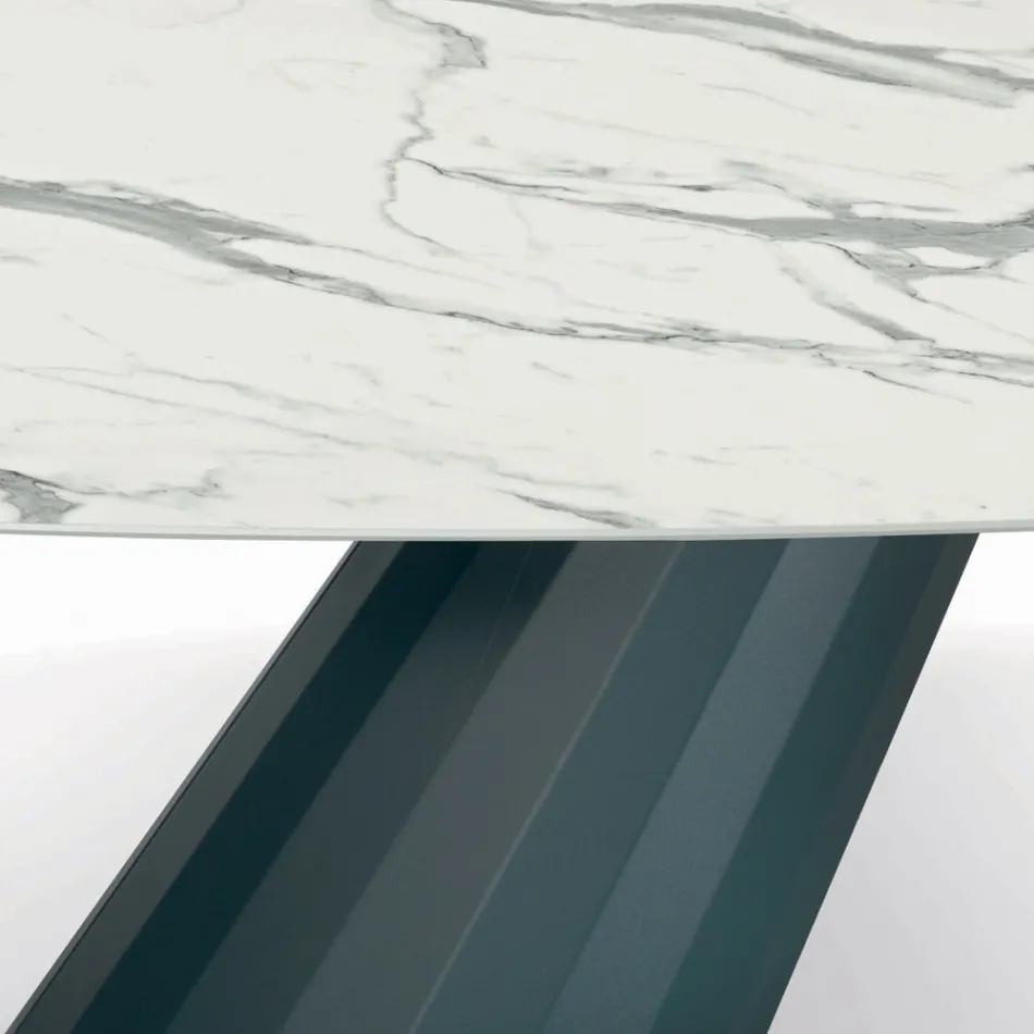 Table Fixe avec Plateau en Stratifié en Forme de Tonneau Made in Italy - Pantalon Viadurini