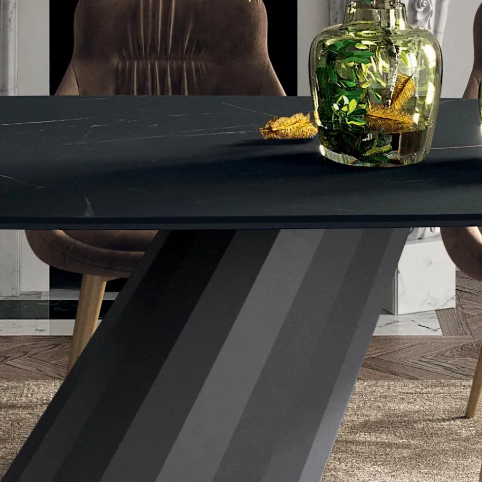 Table Fixe avec Plateau en Stratifié en Forme de Tonneau Made in Italy - Pantalon Viadurini