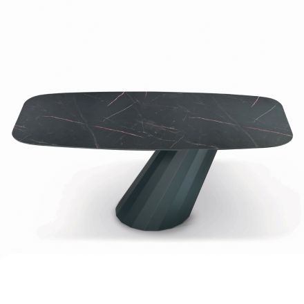 Table Fixe avec Plateau en Stratifié en Forme de Tonneau Made in Italy - Pantalon Viadurini