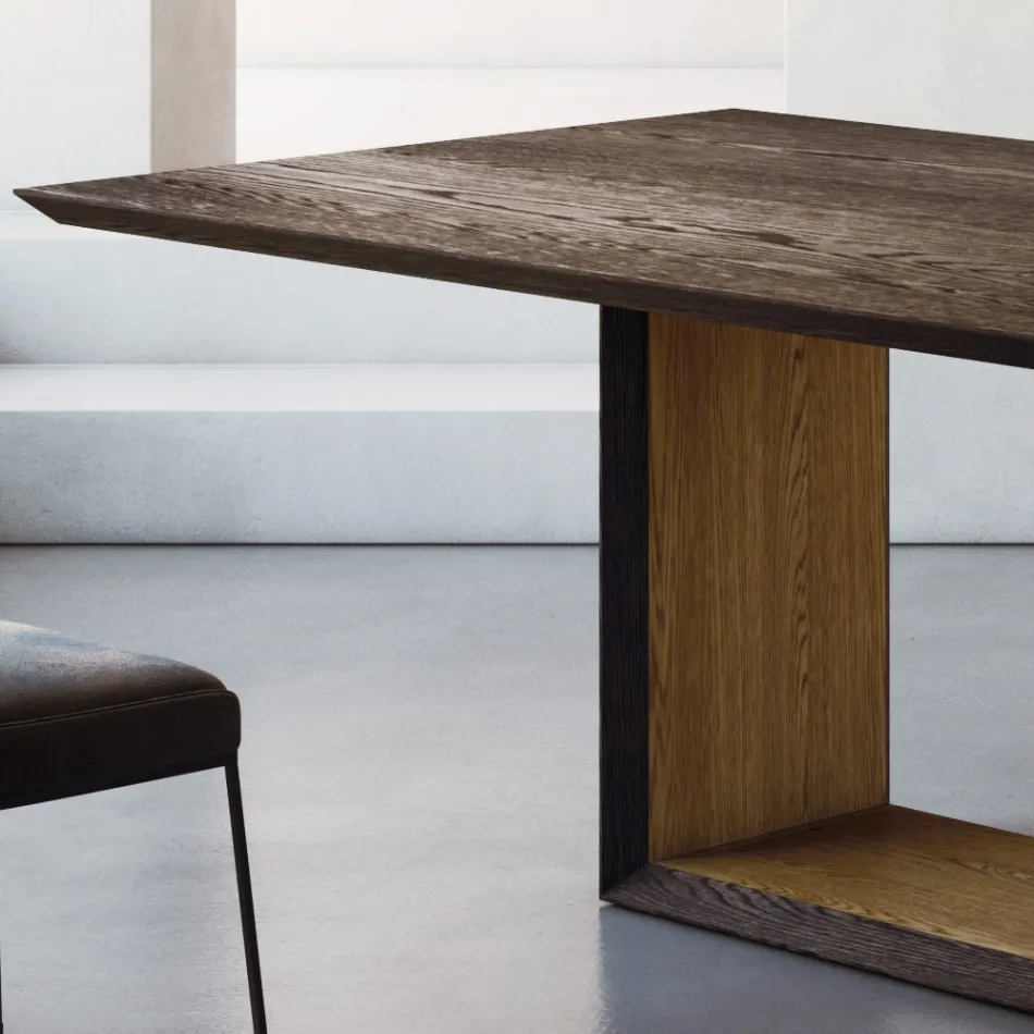 Table Fixe avec Plateau Biseauté et Base Bicolore Fabriquée en Italie - Jadis Viadurini