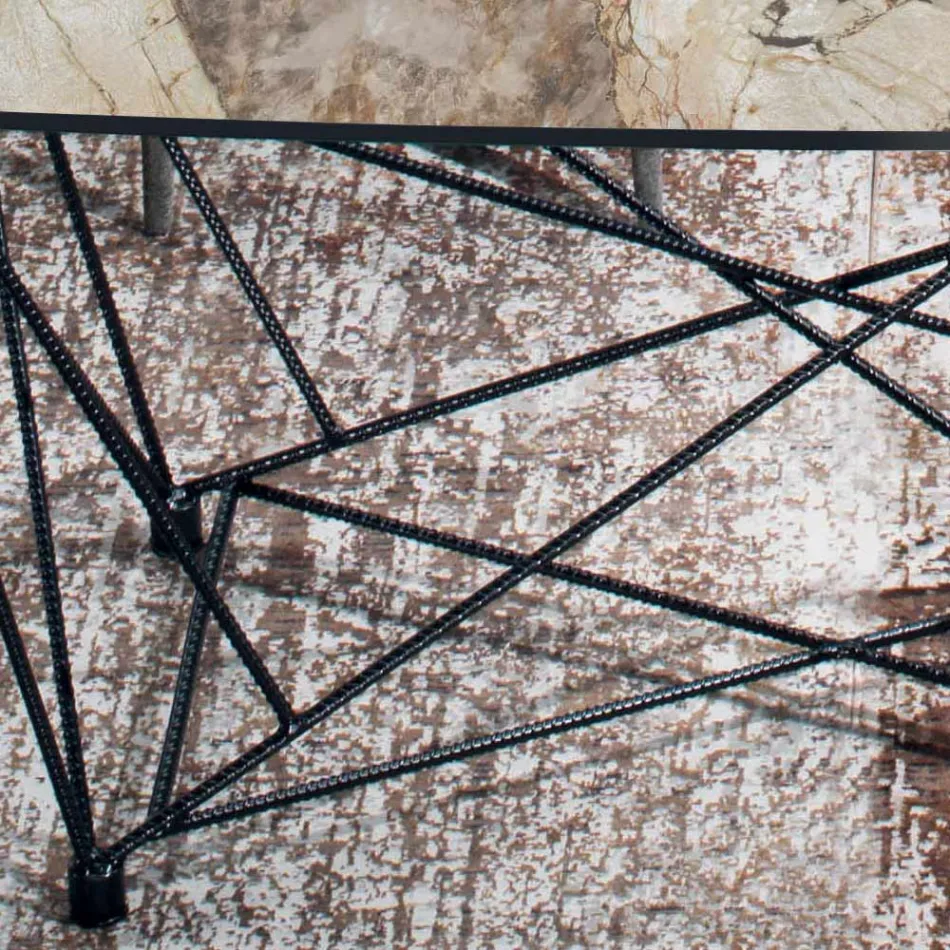 Table Fixe avec Plateau en Céramique et Base en Acier Fabriquée en Italie - Ezzellino Viadurini