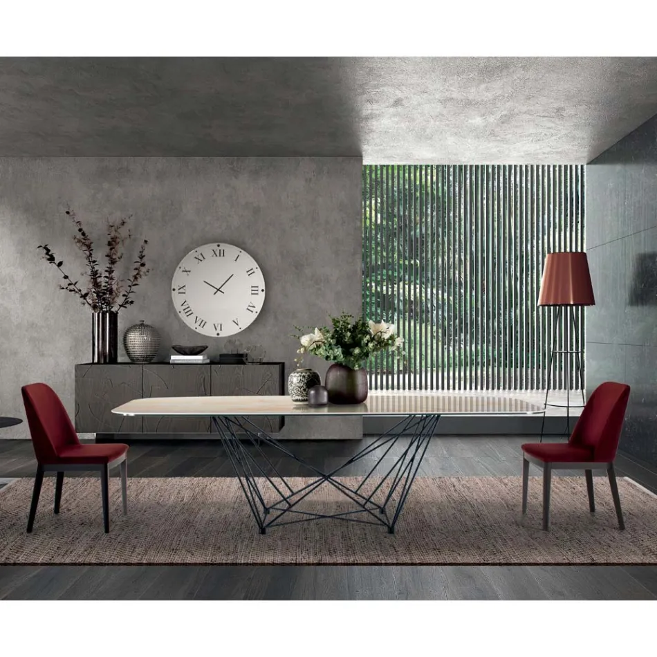 Table Fixe avec Plateau en Céramique et Base en Acier Fabriquée en Italie - Ezzellino Viadurini