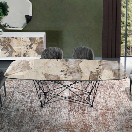 Table Fixe avec Plateau en Céramique et Base en Acier Fabriquée en Italie - Ezzellino Viadurini