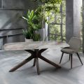Table Fixe avec Plateau en Céramique et Base en Bois de Noyer Massif - Orange