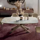 Table Fixe avec Plateau en Céramique Onyx Argent Poli Fabriquée en Italie - Grotta Viadurini