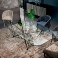 Table fixe avec plateau en verre en forme de tonneau et base en acier fabriquée en Italie - Ezzellino
