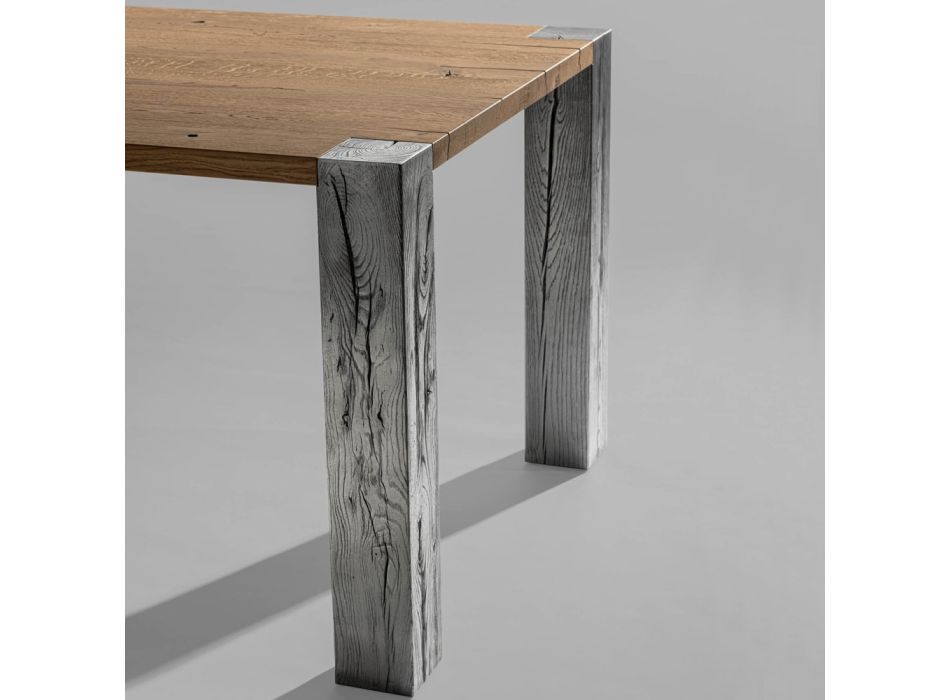 Table fixe avec plateau massif et pieds carrés fabriquée en Italie - Tisroc Viadurini