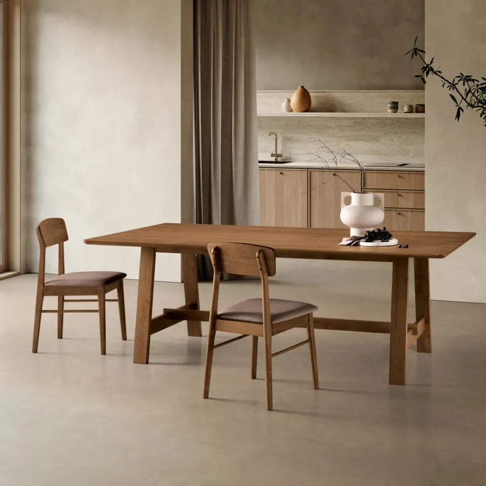 Table fixe huit places en MDF finition bicolore - Talia Viadurini
