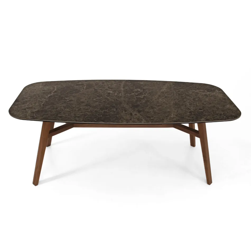 Table à manger fixe en céramique Emperador polie fabriquée en Italie - Nord Viadurini