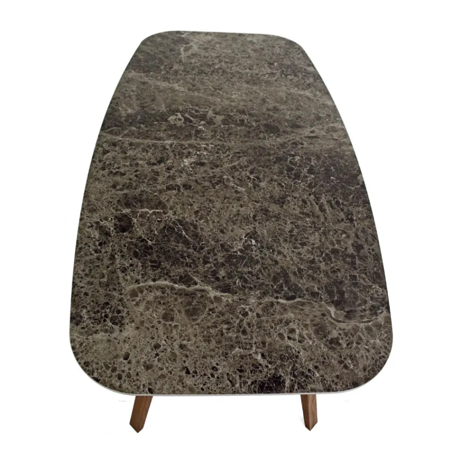 Table à manger fixe en céramique Emperador polie fabriquée en Italie - Nord Viadurini