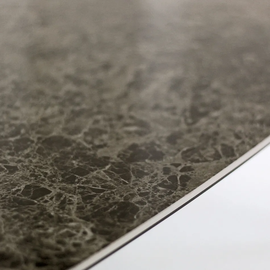 Table à manger fixe en céramique Emperador polie fabriquée en Italie - Nord Viadurini