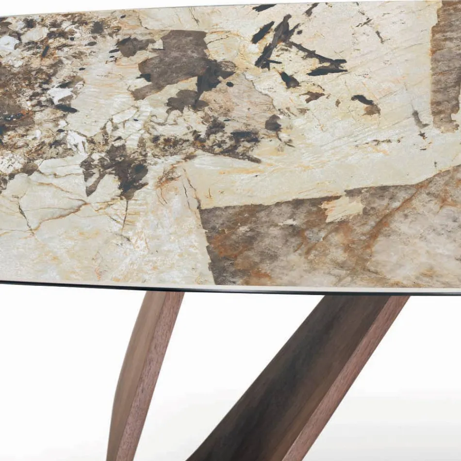 Table de salon fixe avec base en bois fabriquée en Italie - Equatore Viadurini