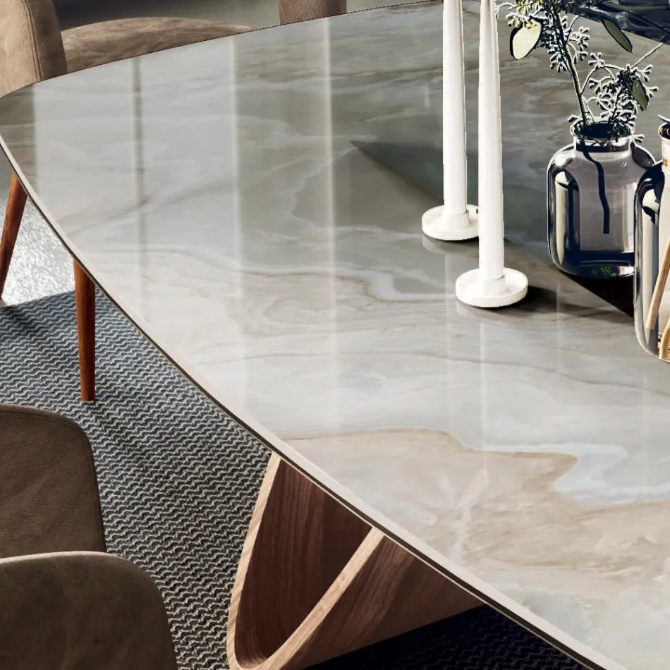 Table de salon fixe avec base en bois fabriquée en Italie - Equatore Viadurini