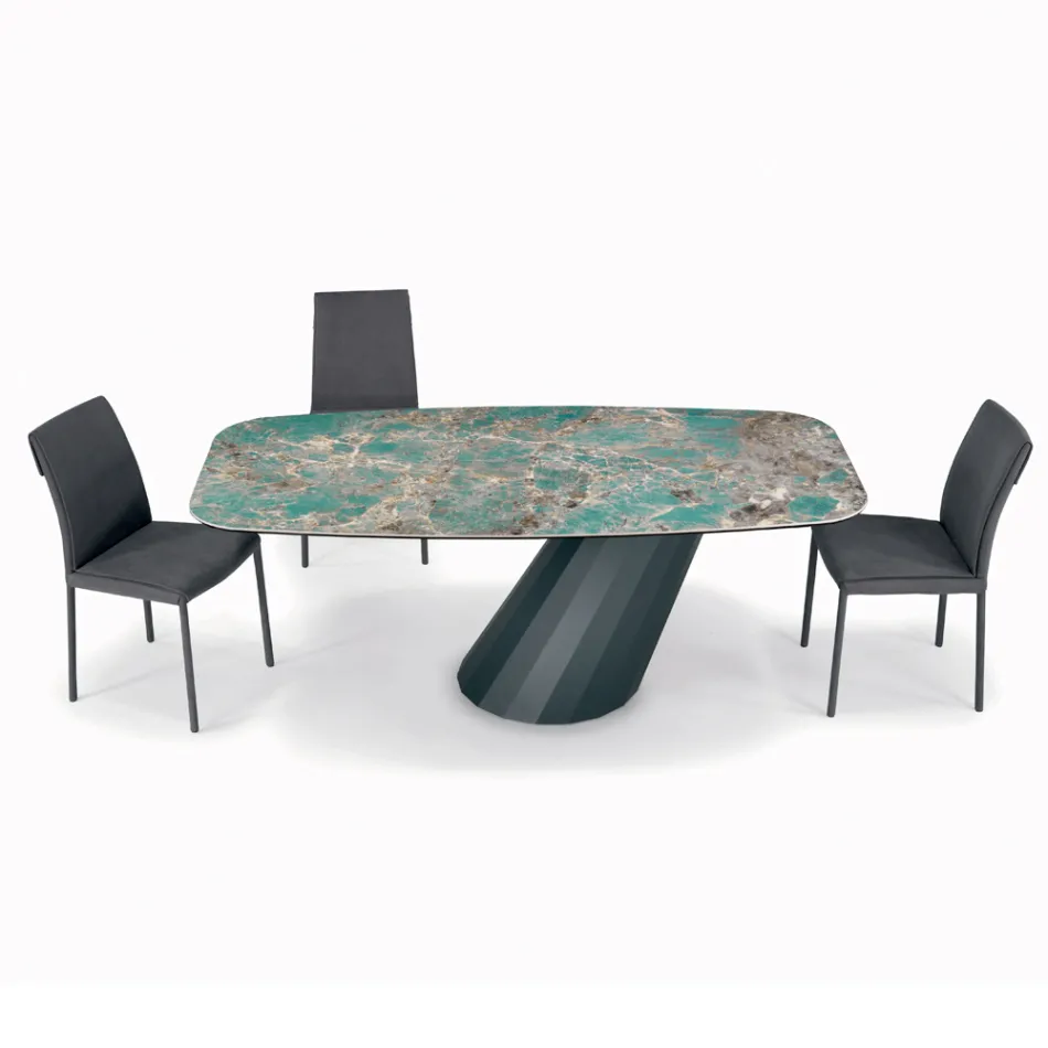 Table Fixe en Acier et Plateau en Céramique Made in Italy - Pantalon Viadurini