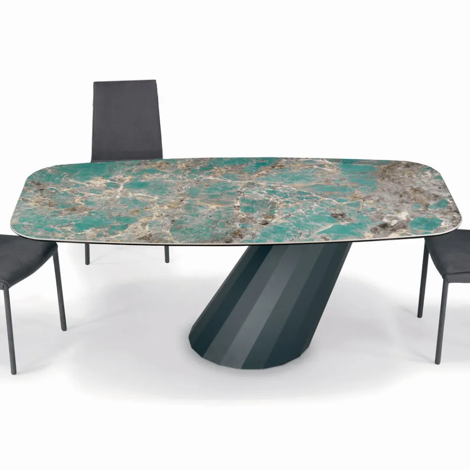 Table Fixe en Acier et Plateau en Céramique Made in Italy - Pantalon Viadurini
