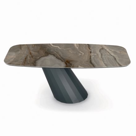 Table Fixe en Acier et Plateau en Céramique Made in Italy - Pantalon Viadurini