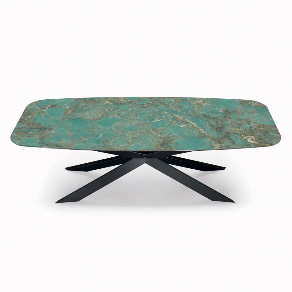 Table Fixe en Céramique Amazonite Polie Fabriquée en Italie - Grotta Viadurini