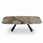 Table Fixe en Céramique et Base en Acier Peint Noir Fabriquée en Italie - Verres Viadurini