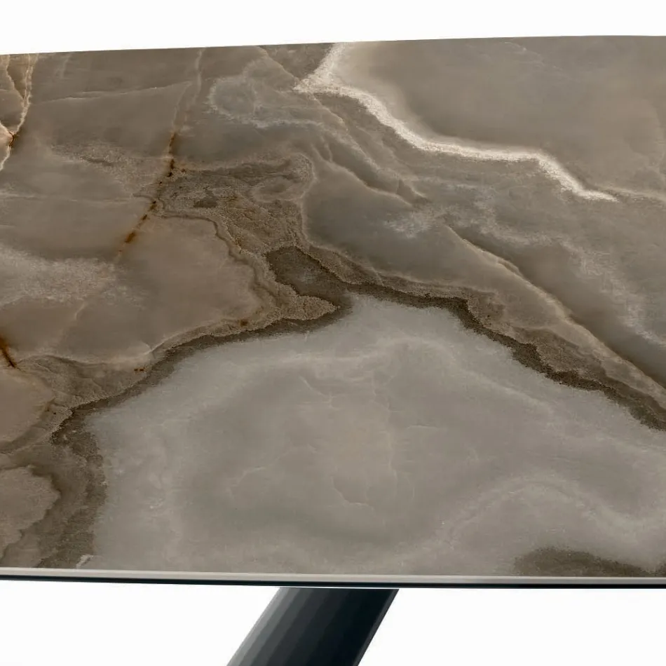 Table Fixe en Céramique et Base en Acier Peint Noir Fabriquée en Italie - Verres Viadurini