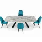 Table Fixe en Céramique et Base en Acier Peint Noir Fabriquée en Italie - Verres Viadurini