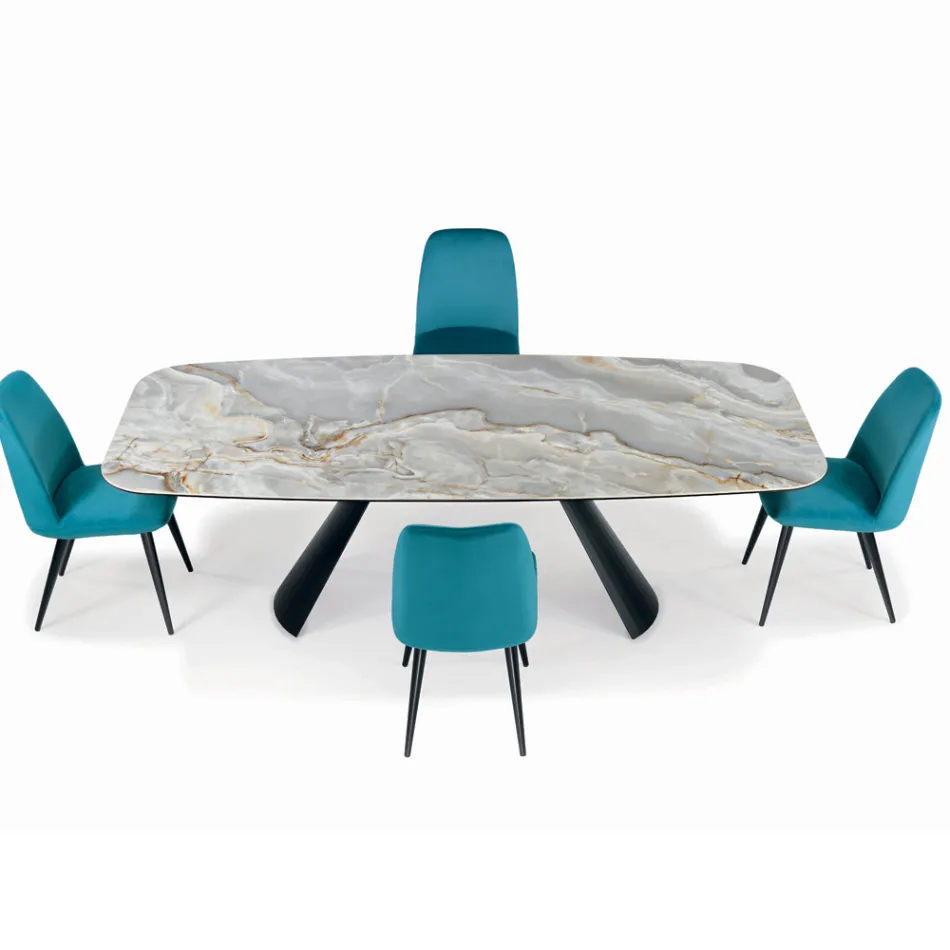 Table Fixe en Céramique et Base en Acier Peint Noir Fabriquée en Italie - Verres Viadurini