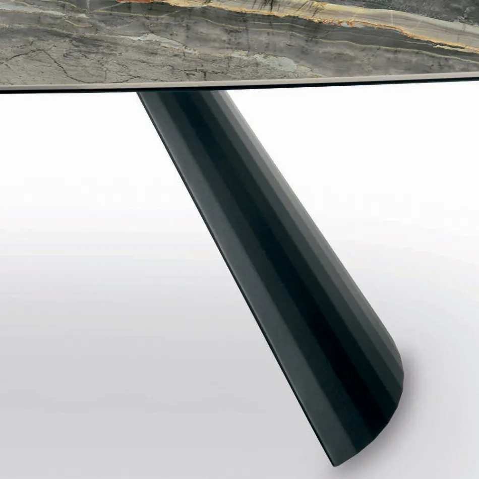 Table Fixe en Céramique et Base en Acier Peint Noir Fabriquée en Italie - Verres Viadurini