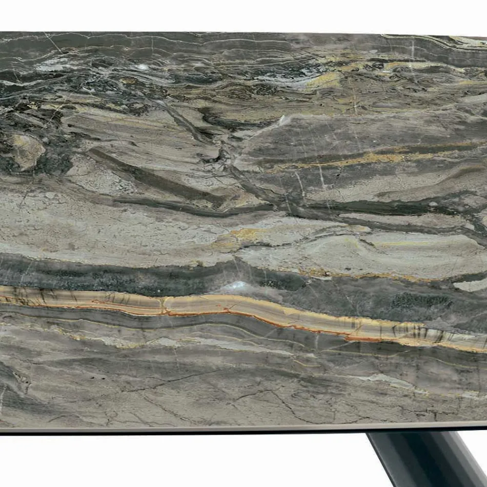 Table Fixe en Céramique et Base en Acier Peint Noir Fabriquée en Italie - Verres Viadurini