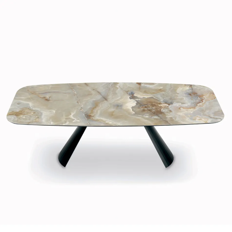 Table Fixe en Céramique et Base en Acier Peint Noir Fabriquée en Italie - Verres Viadurini