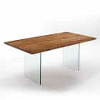 Table en bois dur solide avec les jambes en verre trempé Tito Viadurini