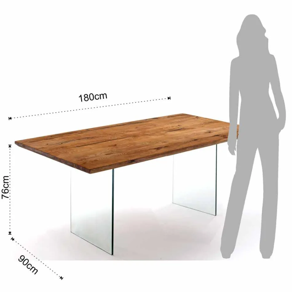 Table en bois dur solide avec les jambes en verre trempé Tito Viadurini