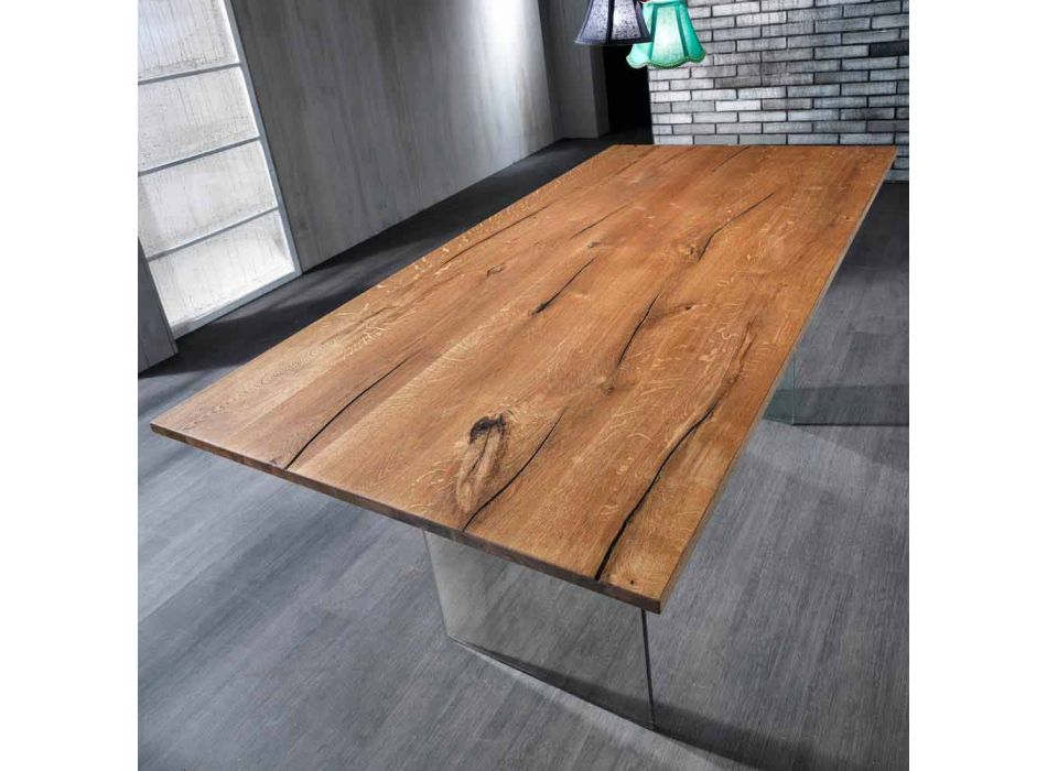 Table fixe en bois massif avec pieds en verre trempé Tito Viadurini