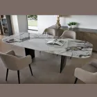 Table fixe en métal et plateau en céramique Arabesque brillant - Eronte Viadurini