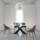 Table fixe en métal et plateau en verre trempé transparent - Talvoro Viadurini