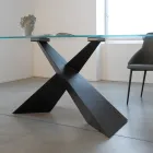 Table fixe en métal et plateau en verre trempé transparent - Talvoro Viadurini