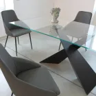 Table fixe en métal et plateau en verre trempé transparent - Talvoro Viadurini