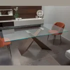 Table fixe en métal et plateau en verre trempé transparent - Talvoro Viadurini