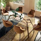 Table Fixe en Verre Extra-clair et Frêne Fabriquée en Italie - Nord Viadurini