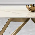 Table fixe en vitrocéramique Calacatta Oro et métal Made in Italy - Meluso Viadurini