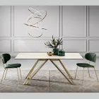 Table fixe en vitrocéramique Calacatta Oro et métal Made in Italy - Meluso Viadurini